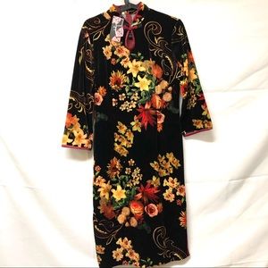 Juniors Velvet Floral Half Sleeve Long Cheongsam